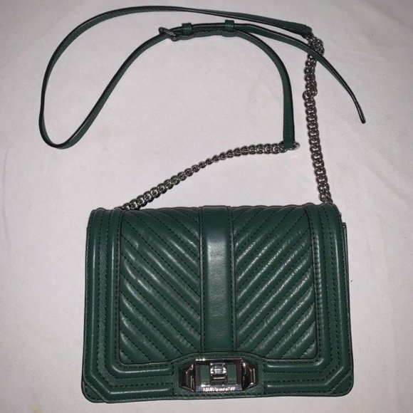 Rebecca Minkoff Hunter Green Quilted Leather Chevron Crossbody Bag - Picture 1 of 4